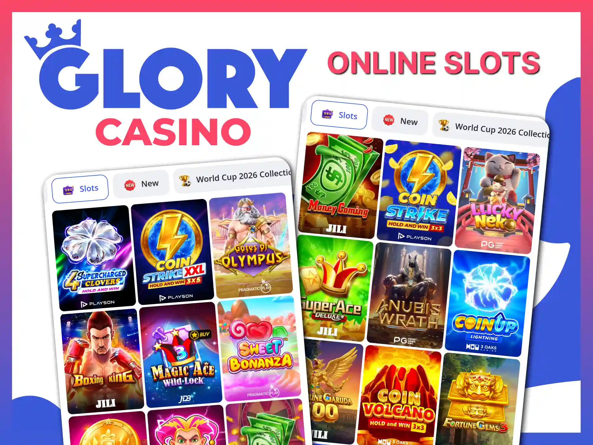 Spin the reels in a wide variety of online slots at Glory Casino.