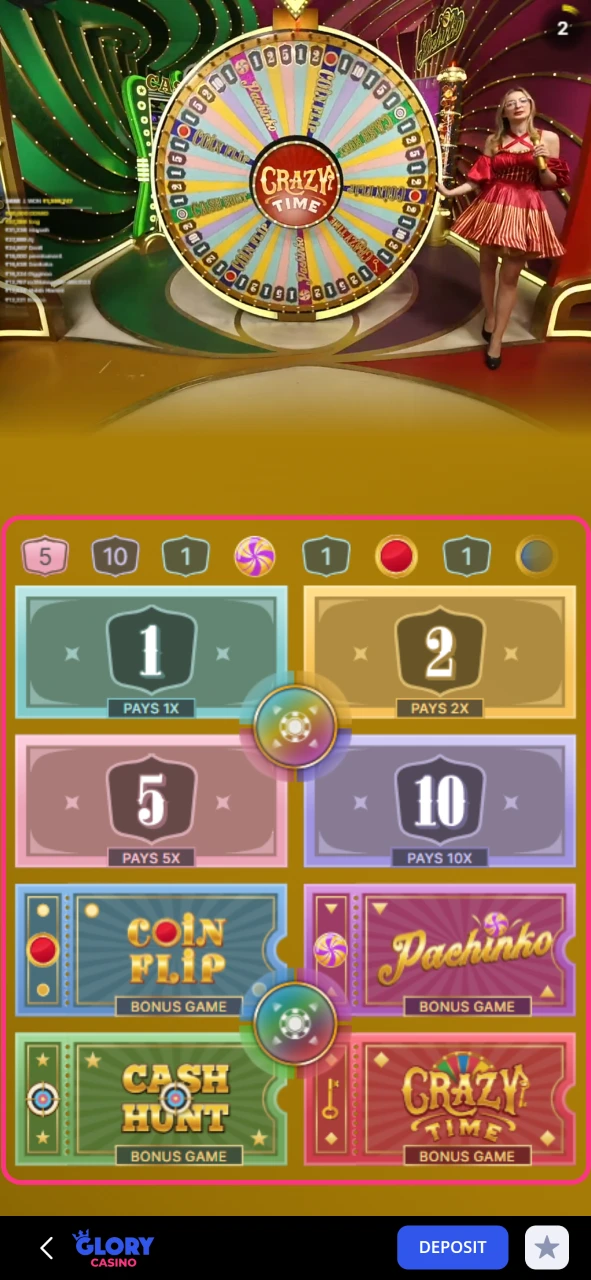 Set your bet and start winning at Glory Casino Crazy Time.