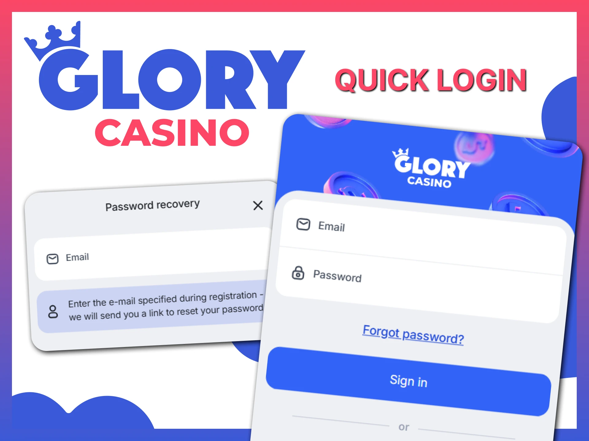 Complete your quick login to access your personal Glory Casino account.